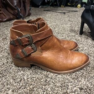 Frye Brown Leather Ankle Boots with Buckle Detail